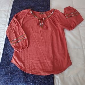 EUC Prana blouse with embroidery trim, XS